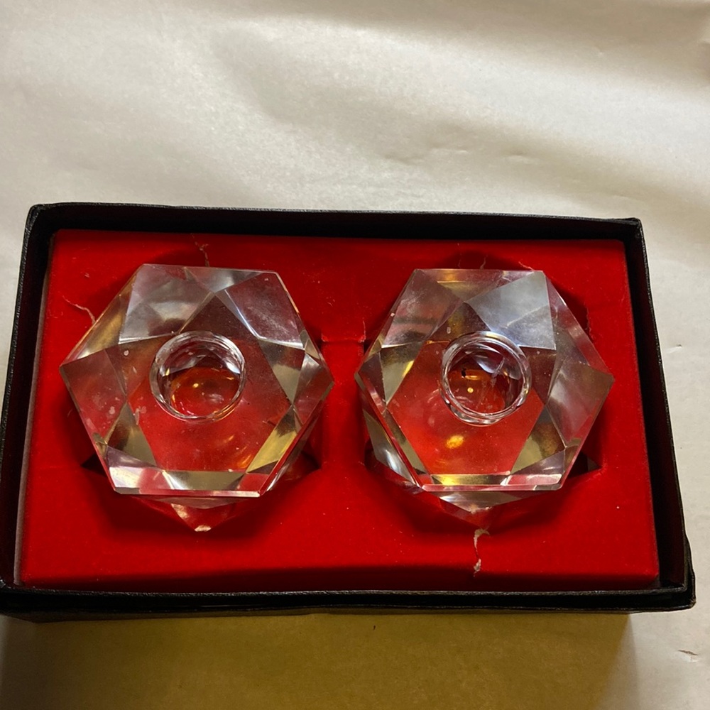 Heavy crystal candle holders set of 2 Vintage